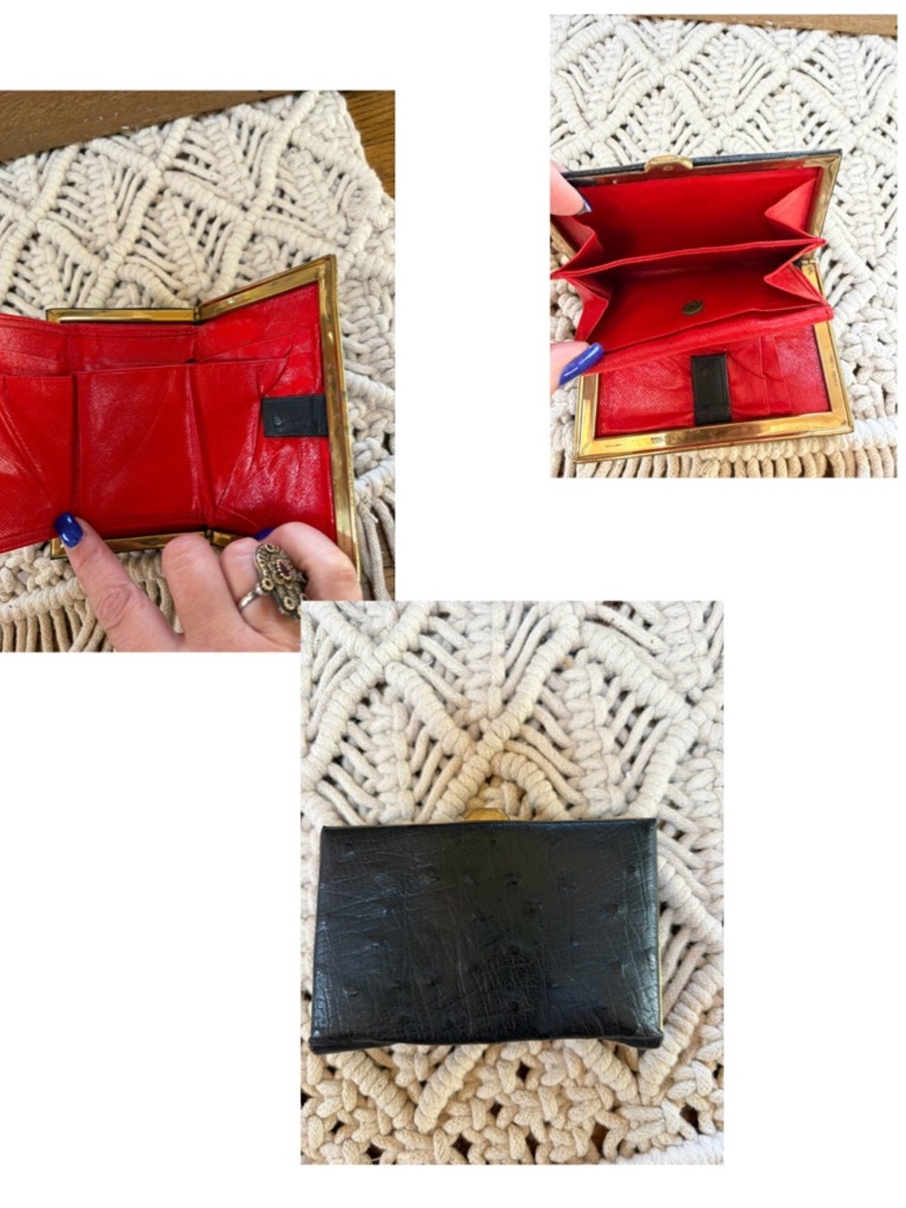 Vintage West Germany wallet black red leather genuine goatskin ostrich rare